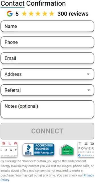 Contact Independent Energy Hawaii form preview